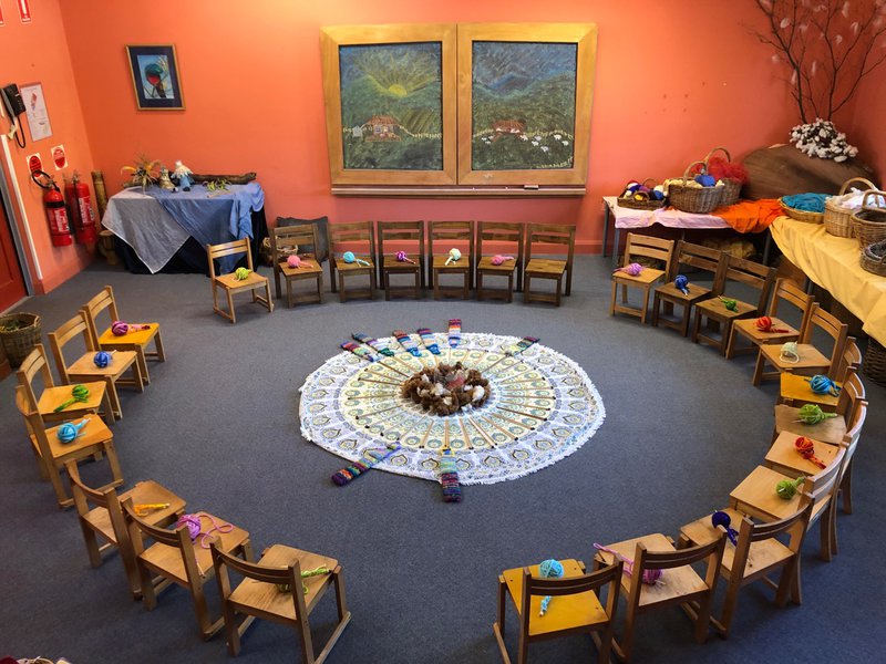 Class 1 learning to knit