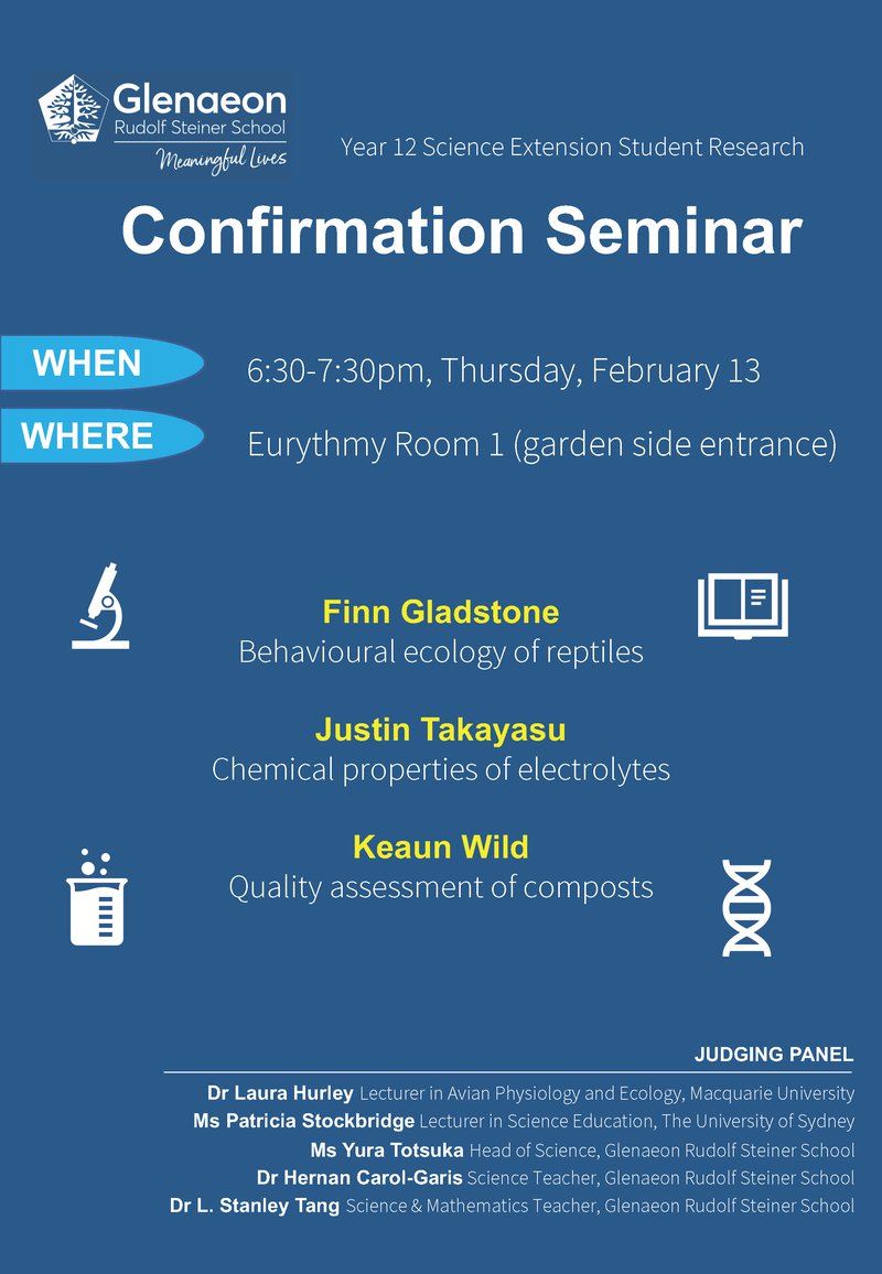 Year 12 Science Extension students to present research in a “confirmation seminar”