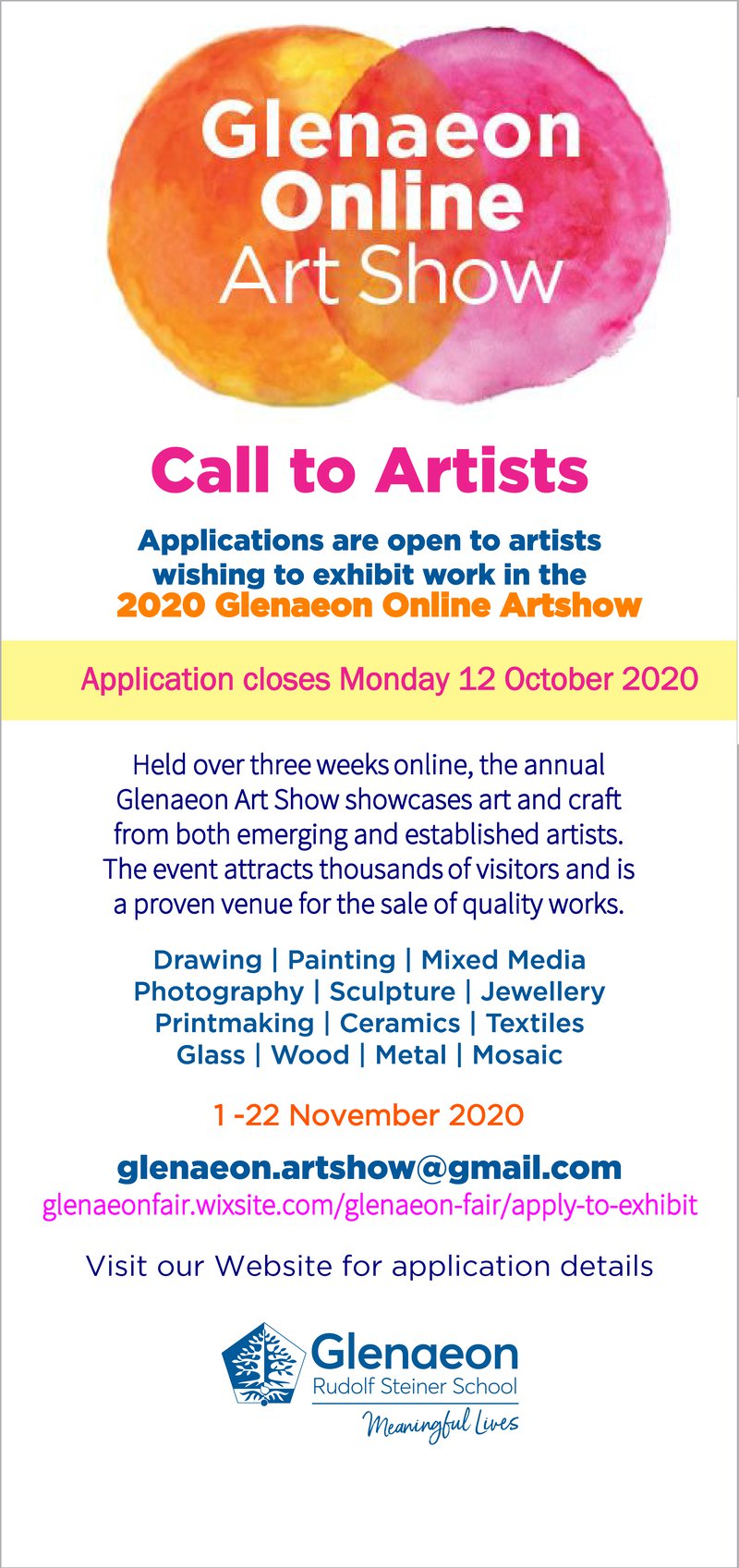 Call to Artists  - Glenaeon's Art Show goes digital