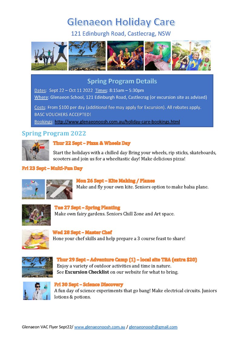 Holiday Care Program NOW OPEN FOR BOOKINGS