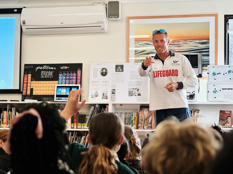 Local lifeguards teach our students how to be safe at the beach