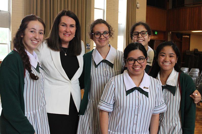 Senator Deborah O'Neil speaks to Mercy Girls on International Women's Day
